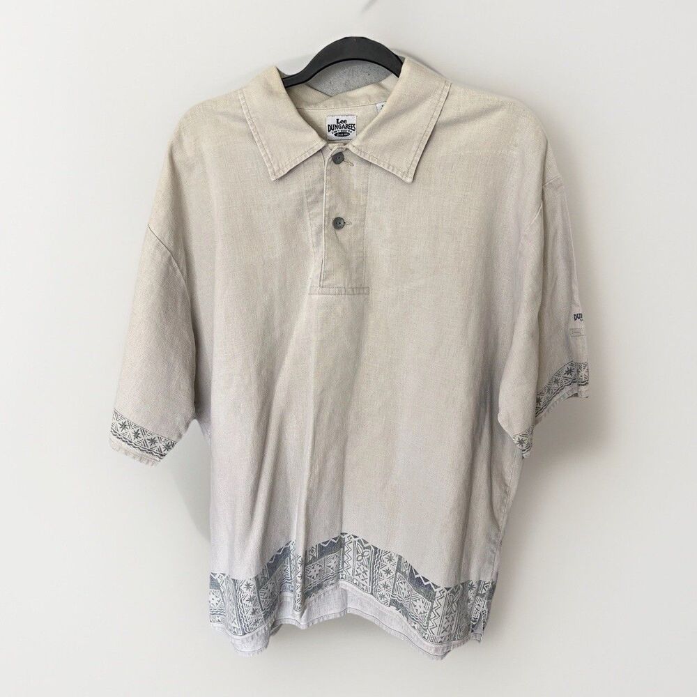 Vintage Lee Dungarees  Tribal Linen Blend Button Up Shirts Men's Large